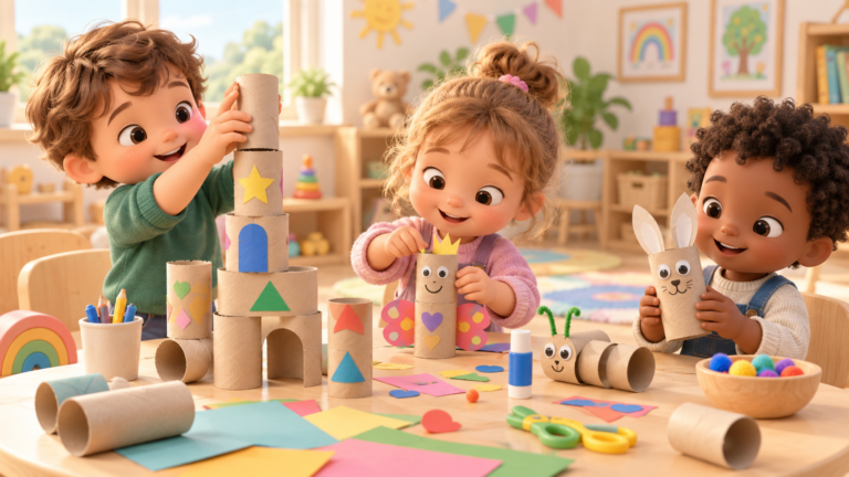 enfants qui jouent avec des objets du quotidien